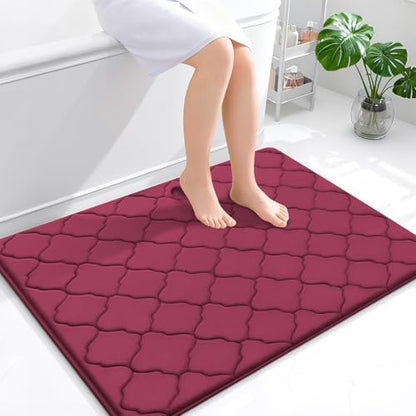 OLANLY Memory Foam Bath Mat Rug 40x32, Ultra Soft Bathroom Rugs, Burgundy