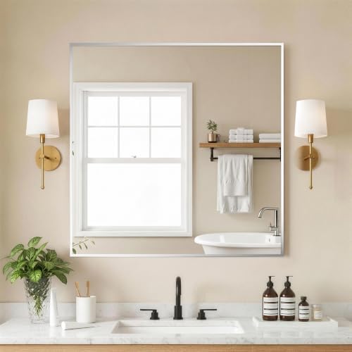 FICTOR Bathroom Vanity Mirror for Over Sink, 30" x 30", Silver