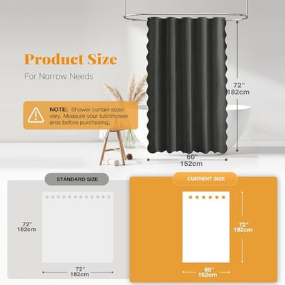 BTTN 60x72 Boho Scalloped Linen Textured Shower Curtain Set, Charcoal Grey
