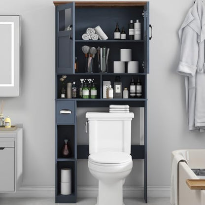 Vabches Over The Toilet Storage Cabinet with Doors & Paper Holder, Blue