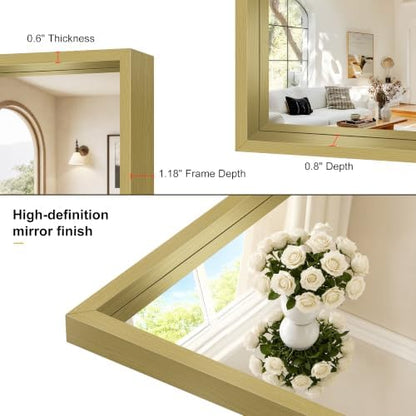 Bathroom Mirror, 30 x 36 inch Natural Wood Grain Colored Aluminum Metal Frame Bathroom Vanity Mirror, Rectangle Wall Mirror for Bedroom Living Room, Tempered Glass, Horizontal or Vertical