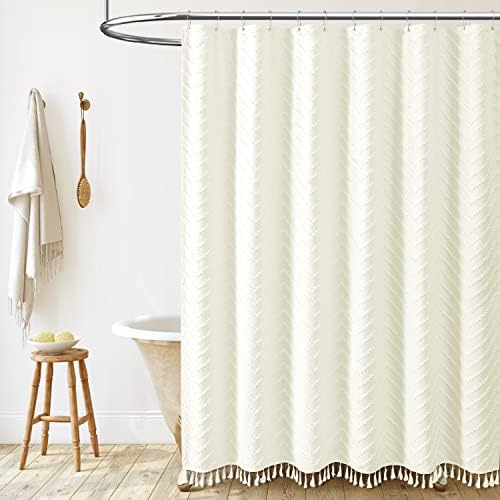 Dynamene Stall Boho Farmhouse Shower Curtain Tufted Chevron 60"x84" Cream