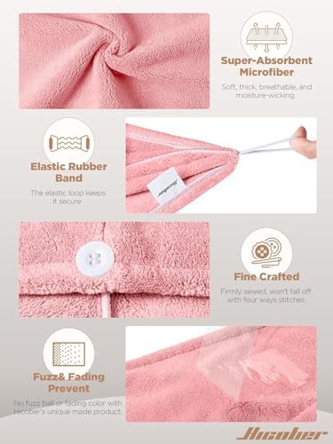 Hicober Microfiber Hair Towel Wrap for Women, Quick Dry,Purple Pink, 2-Pack