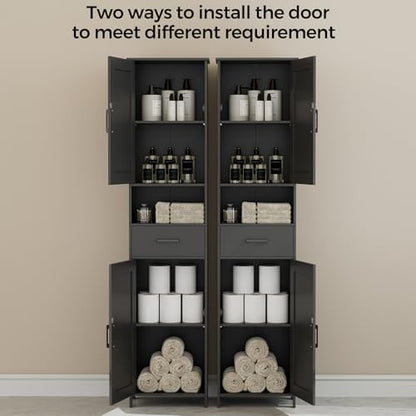 Homhedy 67" H Tall Bathroom Storage Cabinet with Barn Doors and Drawer