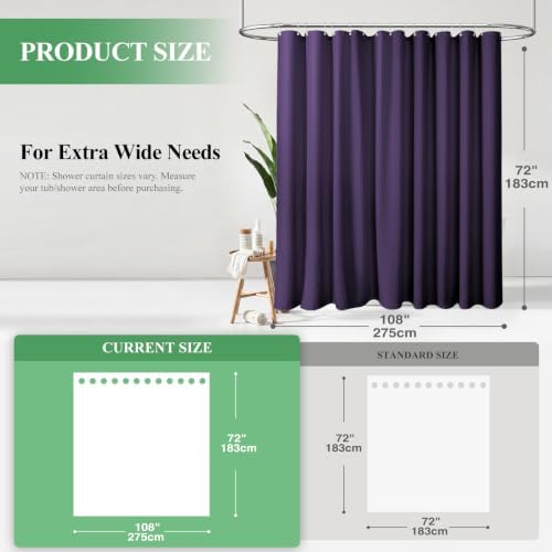 Dynamene Extra Wide Waffle Shower Curtain 256 GSM Fabric 108x72 Purple
