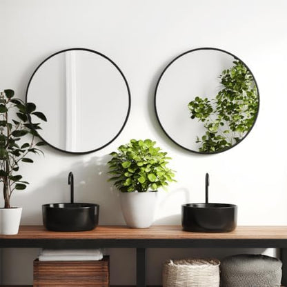 Sunniry Black Round Mirror 20 inch, 2 Pack Circle Mirror, Matte Metal Frame