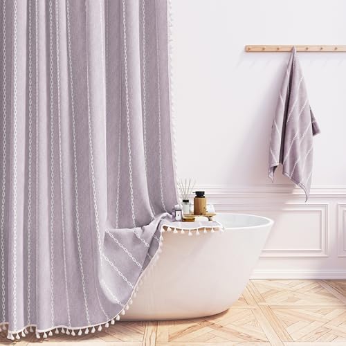 BTTN 54x78 Boho Farmhouse Linen Heavy Duty Shower Curtain Set, Lavender