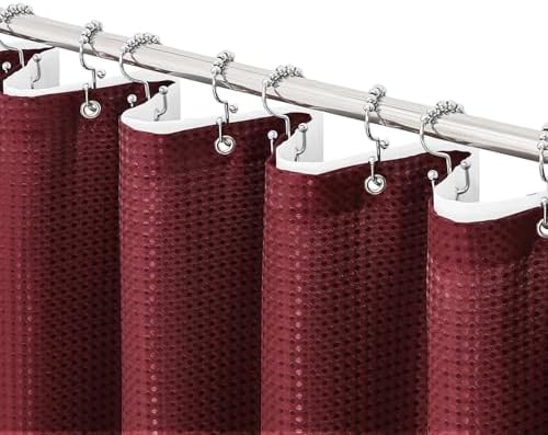 Gibelle 3 in 1 Burgundy Shower Curtain with PEVA Liner, 12 Hooks, 72x72