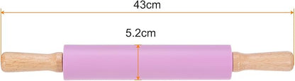 HARFINGTON Silicone Rolling Pins for Baking 16.93 Inch Non-Stick Silicone Surface Wooden Handle Rolling Pin Small Roller Playdough Rolling Pins for Fondant Kitchen Dough Pizza, Purple