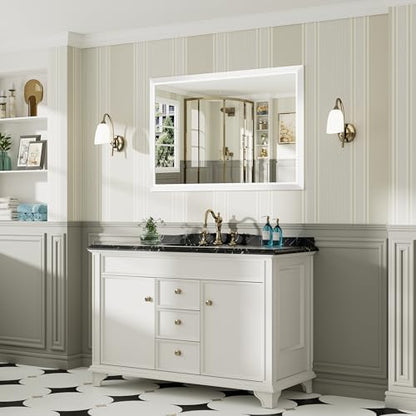 Briivue Bathroom Wall Mirror, White Metal Frame, 48x32 Inch