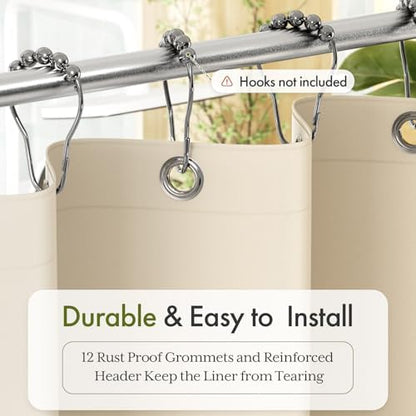 Bathway Shower Curtain Liner, Beige Shower Curtain Liner 72x72 PEVA Waterproof Shower Curtain Liner Plastic with 3 Magnets and 12 Rustproof Metal Grommets, Lightweight Shower Liner for Bathroom
