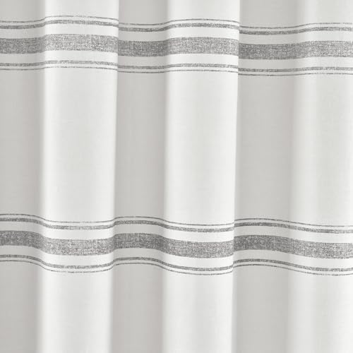 Lush Decor Farmhouse Stripe Cotton Shower Curtain, 72" W x 72" L, Gray - Striped Bathroom Curtain - Fabric Shower Curtains - Farmhouse Bathroom Decor