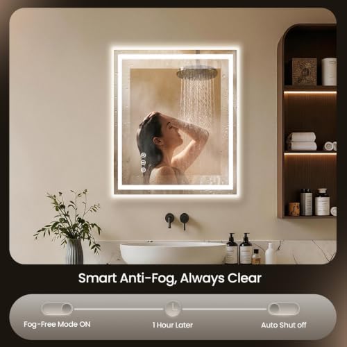 24"x30" LED Bathroom Mirror with Anti-Fog, Backlit & Front Lights, Memory