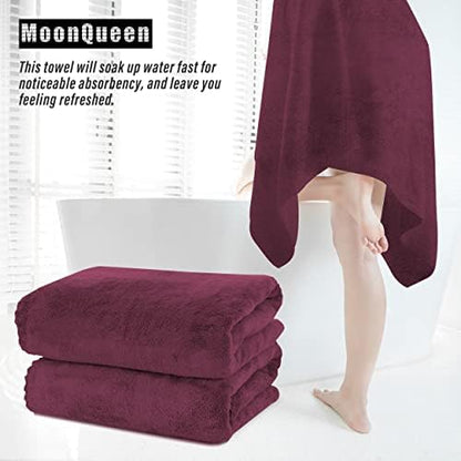 MOONQUEEN 2 Pack Premium Bath Towel Set - Quick Drying - Microfiber Coral Velvet Highly Absorbent Towels - Multipurpose Use as Bath Fitness, Bathroom, Shower, Sports, Yoga Towel (Burgundy)
