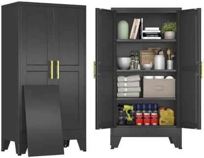 47" Black Metal Storage Cabinet with 2 Doors and 3 Adjustable Shelves,Steel Garage Tool Cabinet, File Cabinet,Kitchen Pantry Cabinet for Home,Office,Garage,School,Warehouse