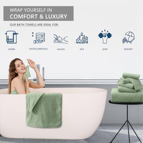 8 Piece Bathroom Towel Set Green |2 Oversized Large Bath Towels Sheet,2 Hand Towels and 4 Washcloths| 600GSM Ultra Soft Luxury Premium Towel Set Highly Absorbent Quick Dry Hotel Towel Collection
