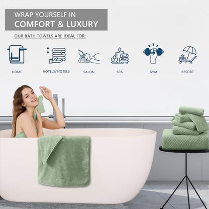 8 Piece Bathroom Towel Set Green |2 Oversized Large Bath Towels Sheet,2 Hand Towels and 4 Washcloths| 600GSM Ultra Soft Luxury Premium Towel Set Highly Absorbent Quick Dry Hotel Towel Collection