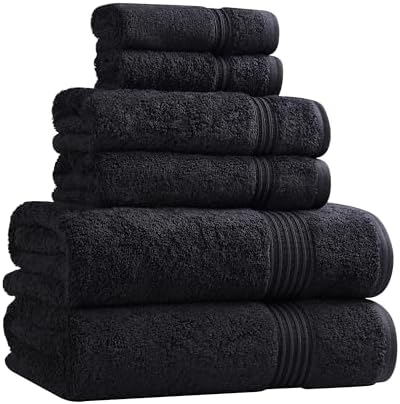 Superior Egyptian Cotton 6-Piece Towel Set, Bathroom Essentials, Towels For Bathroom, Apartment, Airbnb, Guest Bath, Face, Hand, Bath Towels, Washcloths, Absorbent, Fast Drying, Black
