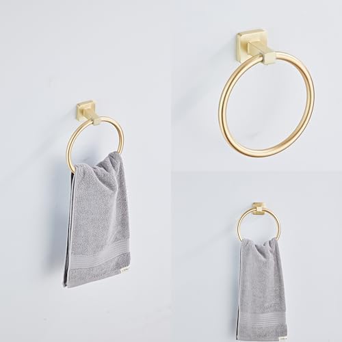 Brusehd Light Gold Bathroom Hardware Set 4 Pieces,Bathroom Accessories Set Stainless Steel Wall Mounted, Hand Towel Bar, Towel Ring, Robe Towel Hooks,Toilet Paper Holder,Towel Bar Set, 23.6 Inch…