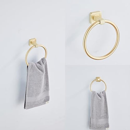 Brusehd Light Gold Bathroom Hardware Set 4 Pieces,Bathroom Accessories Set Stainless Steel Wall Mounted, Hand Towel Bar, Towel Ring, Robe Towel Hooks,Toilet Paper Holder,Towel Bar Set, 23.6 Inch…