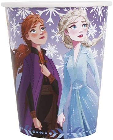 Unique Disney Frozen Elsa Anna Party Supplies Bundle Pack for 16 includes 16 Dessert Plates, 16 Napkins, 16 Cups, 1 Table Cover, 1 Dinosaur Sticker Sheets