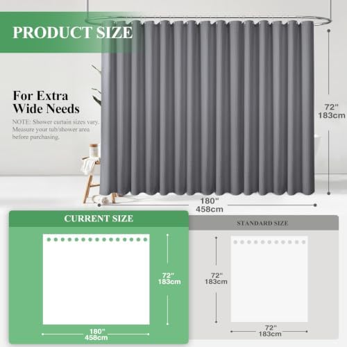 Dynamene Extra Wide Waffle Shower Curtain 256 GSM Fabric 180x72 Grey/Gray