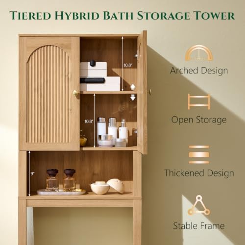 72" Over The Toilet Storage Cabinet, Wood Bathroom Storage Cabinet, Natural