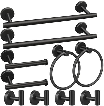 10pcs Matte Black Bathroom Hardware Set