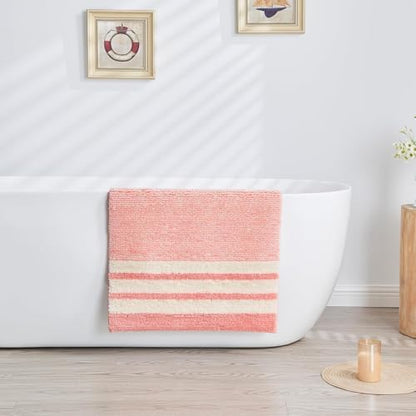 CozeCube Blossom Pink Striped 32"x20" Non Slip Washable Bath Mat
