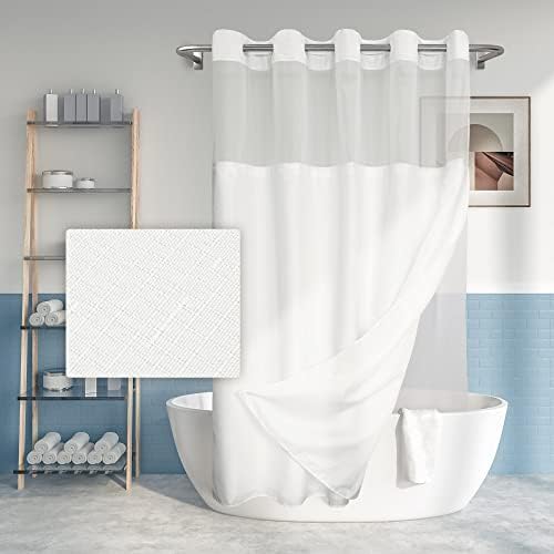 River Dream Extra Long No Hook Shower Curtain with Snap-in Liner, White