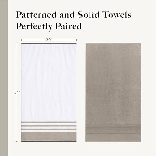 Modern Threads 6 Piece Bath Towel Set – Bathroom Towel Set with 2 Bath Towels, 2 Hand Towels & 2 Washcloths – 100% Cotton, Soft & Absorbent – Classic Border Stripe (Brown)