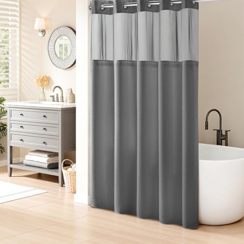 River Dream Heavyweight Waffle No Hook Shower Curtain with Liner,Gray,71x74