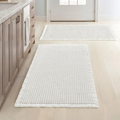 MIULEE Set of 2 Waffle Bathroom Rugs Boho Bath Mat White 24x36 Inch