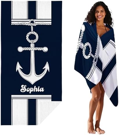 JML Personalized Beach Towel with Name, Custom Anchor Beach Towel, Customized Microfiber Pool Towel, Quick Dry & Absorbent Swim Towel for Adult,Anniversary, Birthday, Summer Holiday,Vacation