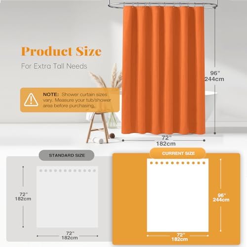 BTTN Extra Long Linen Textured Waterproof Shower Curtain, 72x96, Orange