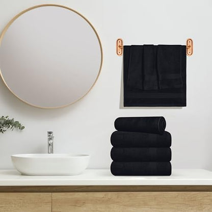 GLAMBURG Ultra Soft 6-Piece Hand Towel Set 16x28-100% Ringspun Cotton - Durable & Highly Absorbent Hand Towels - Ideal for use in Bathroom, Kitchen, Gym, Spa & General Cleaning - Black