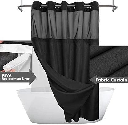 River Dream No Hook Shower Curtain with Snap-in Liner Set, Black, 71x74