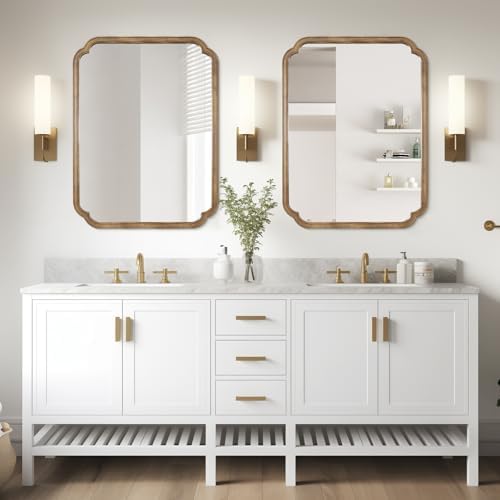 WallBeyond 28" x 40" Rounded Corner Arch Wall Mirror with Wood Frame for Entryway, Living Room or Bedroom Home Decor - Light Woodgrain, Honey-Colored