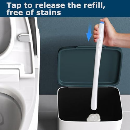 Disposable Toilet Brush: Toilet Bowl Brush and Holder Set with 24 Wand Refills, Upgraded Handle, 2X Cleaners, Toilet Cleaning System with Storage Caddy for Sink, Bathtub, Floor, Drain (2 Sets, Blue)