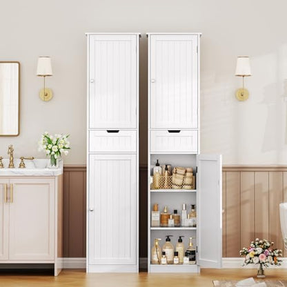 Iwell 66.9" Tall Bathroom Cabinet, Storage Cabinet with 2 Doors & 1 Drawer, Bathroom Storage Cabinets with Adjustable Shelves, for Living Room, Entryway, Home Office, White