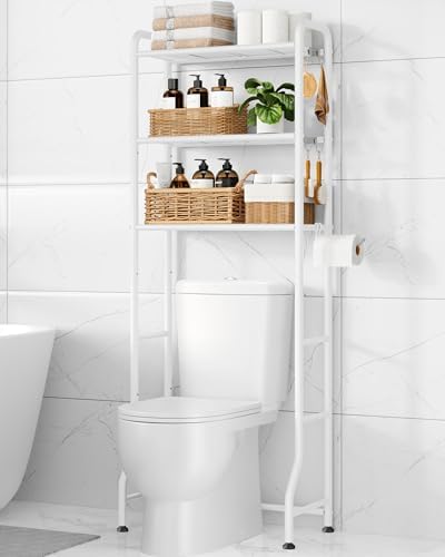 Kitsure Over Toilet Storage Rack, 63.2" H Space-Saving, Holder & Hooks