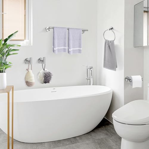 TURS 5 Piece Bathroom Hardware Set Brushed, SUS304 Stainless Steel Bath Towel Bar Set, 24 Inch Bathroom Accessories Kit Wall Mounted