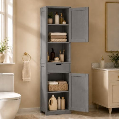 Walsunny Tall Bathroom Storage Cabinet with 6 Adjustable Shelves, Gray