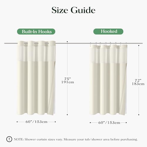Dynamene Cream Hook Free Waffle Shower Curtain & Snap-in Fabric Liner,60x75