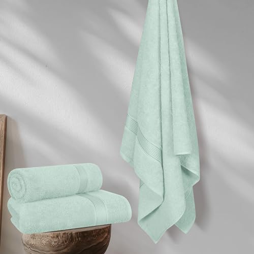 Belizzi Home Cotton 2 Pack Oversized Bath Towel Set 28x55 inches, Large Bath Towels, Ultra Absorbant Compact Quickdry & Lightweight Towel, Ideal for Gym Travel Camp Pool - Sea Green
