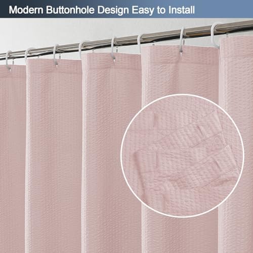 OWENIE Pink Shower Curtain for Bathroom 96 Inches Extra Long, Elegant 3D Embossed Textured Fabric Shower Curtains, Water Repellent, Machine Washable, Hotel Style, 72" W x 96" L, Pink