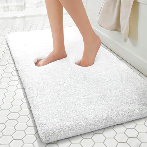 MINIDEAR Bathroom Rugs 60x20 Pure White - Thick Memory Foam Bath Mat, Ultra Soft & Plush Fluffy, Non-Slip, Quick Dry, Absorbent Washable Floor Mat for Tub, Toilet, Home Decor Accessories