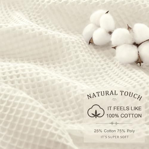 Waffle Weave Shower Curtain Heavyweight Cotton Fabric Ivory 72Wx75L