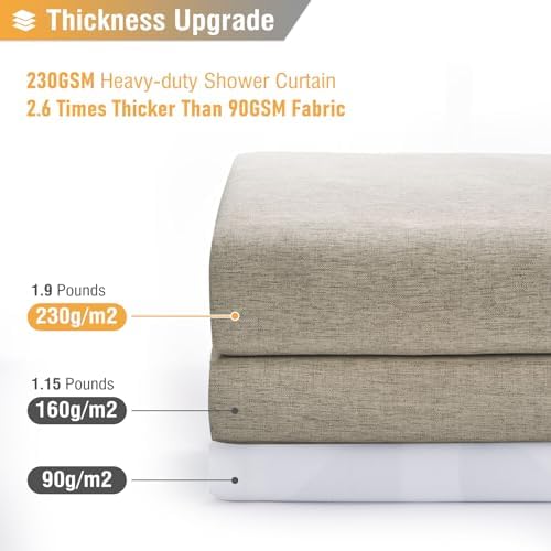 BTTN Extra Long Linen Textured Waterproof Shower Curtain, 72x96, Khaki/Tan