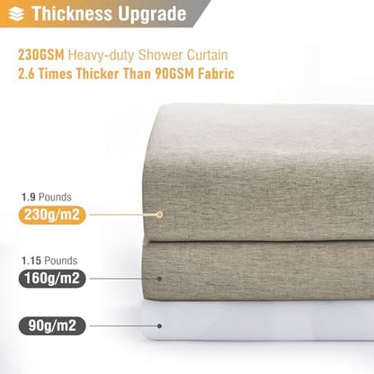 BTTN Stall Linen Textured Waterproof Cloth Shower Curtain, 54x78, Khaki/Tan